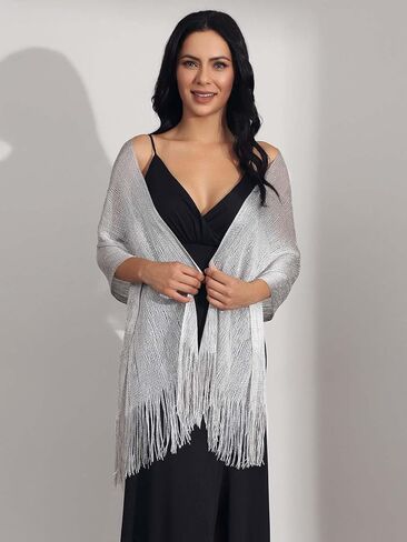 GORAIS Shawls and Wraps for Evening Dresses Shrugs Wedding Scarf Fringe with Rhinestone Buckle for Women in Kuwait