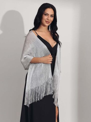 GORAIS Shawls and Wraps for Evening Dresses Shrugs Wedding Scarf Fringe with Rhinestone Buckle for Women in Kuwait