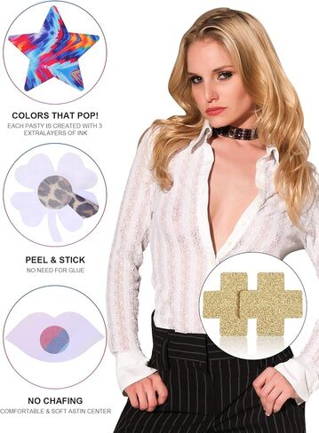 SATINIOR 100 Pairs Pasties Multi Designed Pasties Covers Disposable Self-Adhesive Breast Covers Multicolored Pasties Stickers for Women Girls, Multicoloured, Medium in Saudi Arabia