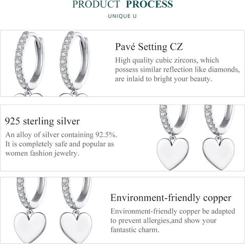 RUKYF S925 Sterling Silver Post Drop/Dangle Earrings for Women | Heart, Star, Butterfly Huggie Earring Hypoallergenic Lightweight Paved with Cubic Zirconia | Birthday Valentine's Day Earrings Jewelry for Women Girls in Kuwait