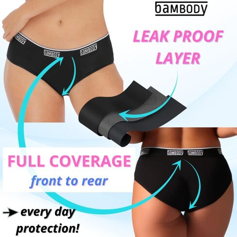 بامبودي مانعة للتسرب محب: ملابس داخلية رياضية للنساء والمراهقين - حماية الدورة الشهرية - ناعمة ومسامية - 2 حفائظ in Kuwait