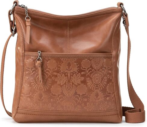 The Sak Womens Iris Crossbody in Leather Casual Purse With Adjustable Strap Zipper Pockets, Tobacco Floral Embossed, One Size US in Saudi Arabia