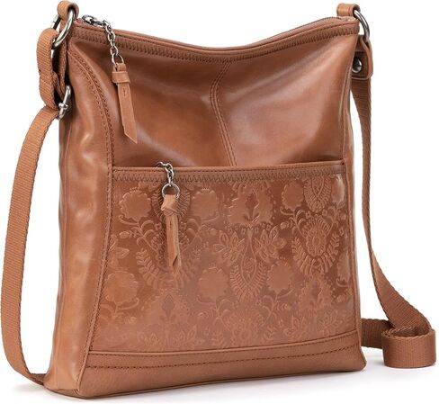 The Sak Womens Iris Crossbody in Leather Casual Purse With Adjustable Strap Zipper Pockets, Tobacco Floral Embossed, One Size US in Saudi Arabia