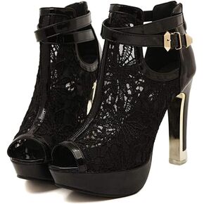 getmorebeauty Women's Pretty Lace Flowers Open Toes High Heels Ankle Boots
