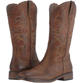 SheSole Cowgirl Boots for Women Square Toe Mid Calf Embroidered Fashion Western Cowboy Boots | Mid Calf Pull On Comfortable Low Chunky Heel Stitched Embroidery for Country Concert Dancing Wedding Traveling Daily Outfits in Saudi Arabia