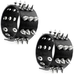 FIRAZIO 2-10 Pieces Punk Studded Bracelet Black Leather Rivet Bracelet Cuff Wrap Bangle for Women Men Snap Button Goth Rock Wristband Bracelet Unisex for Halloween Party Favors Accessories in Saudi Arabia