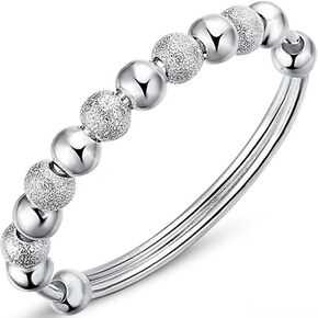 Sterling Silver Bracelets For Women 925 Sterling Silver Beads Bangle Bracelet Transfer Lucky Cuff Bracelet Adjustable Fashion Women Jewelry Girls Fidget Bracelet For Anxiety Jewelry Friendship Gift