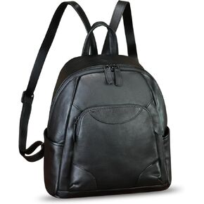 IVTG Genuine Leather Backpack for Women Vintage Handmade Satchel Vintage Knapsack Retro Leather Rucksack Daypack (Black)