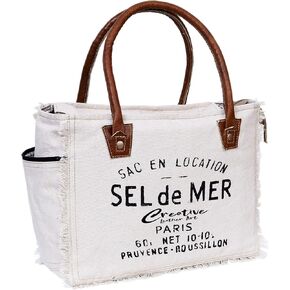 CLA Bags Sel De Mer Upcycled Canvas Hand Bag Upcycled Canvas & Cowhide Tote Bag Radiant Upcycled Canvas & Cowhide Leather Bag