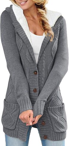 Sidefeel Women's Cardigan Sweaters Hooded Fleece Lined Button Down Front Jackets Winter Coat with Pockets in Saudi Arabia