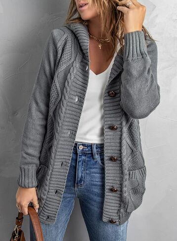 Sidefeel Women's Cardigan Sweaters Hooded Fleece Lined Button Down Front Jackets Winter Coat with Pockets in Saudi Arabia