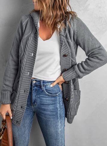 Sidefeel Women's Cardigan Sweaters Hooded Fleece Lined Button Down Front Jackets Winter Coat with Pockets in Saudi Arabia