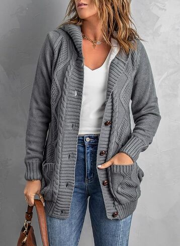 Sidefeel Women's Cardigan Sweaters Hooded Fleece Lined Button Down Front Jackets Winter Coat with Pockets in Saudi Arabia
