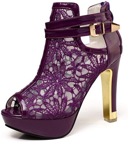 Women's Pretty Lace Flowers Open Toes High Heels Ankle Boots in Saudi Arabia