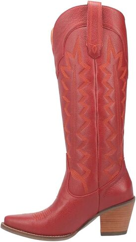 Dingo Womens High Cotton Embroidery Snip Toe Casual Boots Knee High Mid Heel 2-3" in Saudi Arabia