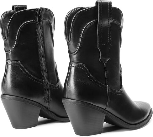 DREAM PAIRS المرأة كاوبوي حذاء من الجلد الموضة الغربية راعية البقر معتدل العجل الأحذية منخفضة كتلة مكتنزة كعب أشار تو الخريف الجوارب الأحذية in Kuwait