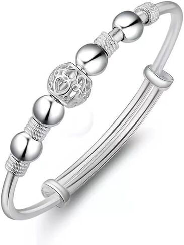 Sterling Silver Bracelets For Women 925 Sterling Silver Beads Bangle Bracelet Transfer Lucky Cuff Bracelet Adjustable Fashion Women Jewelry Girls Fidget Bracelet For Anxiety Jewelry Friendship Gift in Kuwait