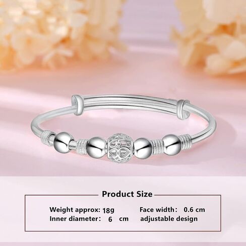 Sterling Silver Bracelets For Women 925 Sterling Silver Beads Bangle Bracelet Transfer Lucky Cuff Bracelet Adjustable Fashion Women Jewelry Girls Fidget Bracelet For Anxiety Jewelry Friendship Gift in Kuwait