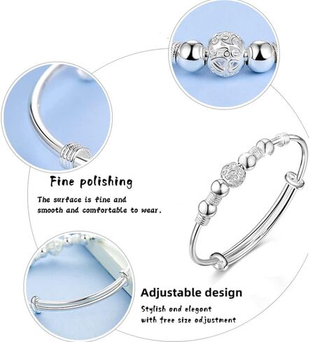 Sterling Silver Bracelets For Women 925 Sterling Silver Beads Bangle Bracelet Transfer Lucky Cuff Bracelet Adjustable Fashion Women Jewelry Girls Fidget Bracelet For Anxiety Jewelry Friendship Gift in Kuwait