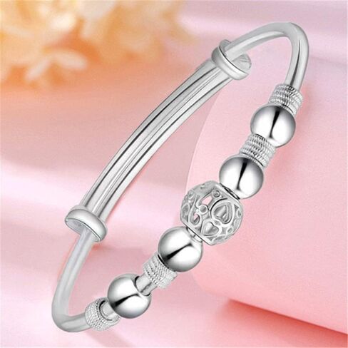 Sterling Silver Bracelets For Women 925 Sterling Silver Beads Bangle Bracelet Transfer Lucky Cuff Bracelet Adjustable Fashion Women Jewelry Girls Fidget Bracelet For Anxiety Jewelry Friendship Gift in Kuwait