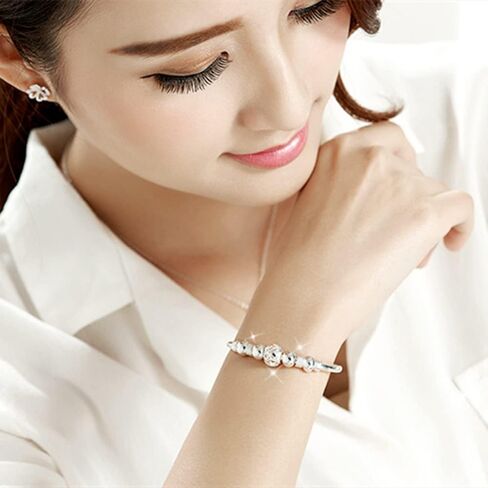 Sterling Silver Bracelets For Women 925 Sterling Silver Beads Bangle Bracelet Transfer Lucky Cuff Bracelet Adjustable Fashion Women Jewelry Girls Fidget Bracelet For Anxiety Jewelry Friendship Gift in Kuwait