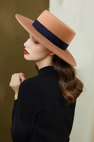 BABEYOND Wide Brim Fedora Flat Top Hat Wool Felt Boater Pork Pie Hat for Men Women in Saudi Arabia
