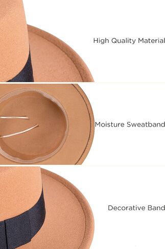 BABEYOND Wide Brim Fedora Flat Top Hat Wool Felt Boater Pork Pie Hat for Men Women in Saudi Arabia