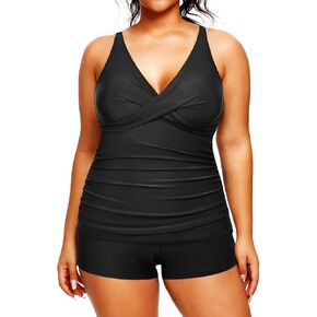 Aqua Eve Plus Size Tankini with Shorts Two Piece Swimsuits Tummy Control Bathing Suits for Women Slimming Swimwear