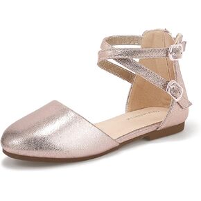 PANDANINJIA Toddler/Little Kid Girl's Amanda Mary Jane Ballet Flats Ankle Strap Ballerina Dress Shoes Flat Sandals