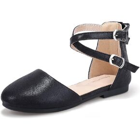 PANDANINJIA Toddler/Little Kid Girl's Amanda Mary Jane Ballet Flats Ankle Strap Ballerina Dress Shoes Flat Sandals