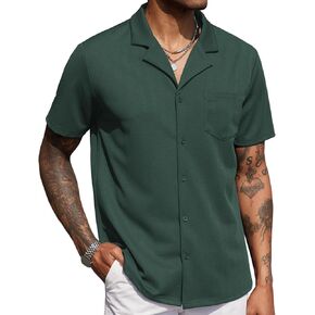 COOFANDY Men's Wrinkle Free Untucked Cuban Shirt Business Casual Button Down Shirts Short Sleeve Shirt