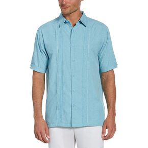 قميص Cubavera الرجالي Chambray Pintuck بأكمام قصيرة وأزرار سفلية (مقاس صغير - 4x كبير وطويل)