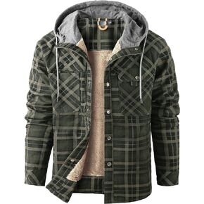 Flygo Men's Outdoor Casual Fleece Sherpa Lined Flannel Plaid Button Down Shirt Jacket in Saudi Arabia