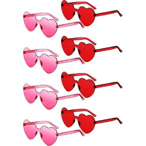 Frienda 8 Pairs Heart Shaped Sunglasses for Women Rimless Heart Glasses Candy Color Heart Sunglasses for Party Favor