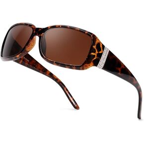 LVIOE Polarized Rhinestone Inspired Designer Sunglasses for Women Trendy Rectangle UV400 Shade LS907