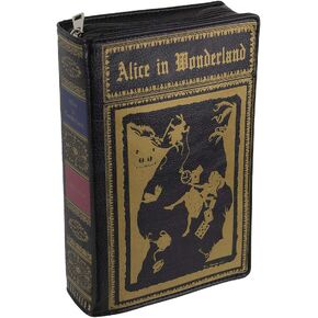 Black Vinyl Alice In Wonderland Book Handbag Novelty Clutch Purse Crossbody Bag 9.25 Inches Long in Kuwait