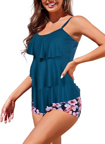 Womens Tankini Swimsuits with Boy Shorts Tummy Control Plus Size Modest Flounce Vintage Tank Top Two Piece Bathing Suits in Kuwait