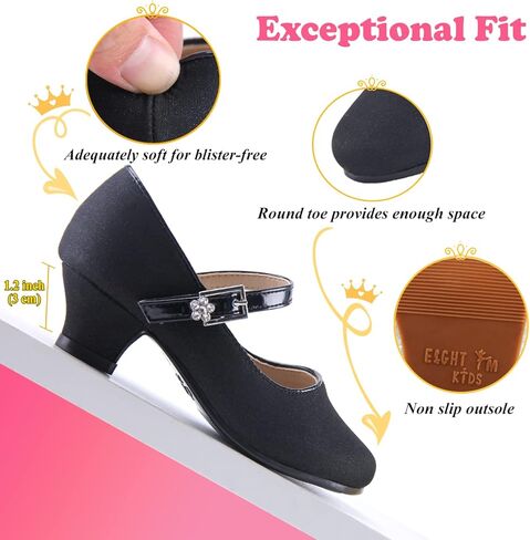 EIGHT KM EKM7015 Girls High Heel Dress Shoes Mary Jane Wedding Party Pumps Sparkle Glitter Princess Shoes for Kids Toddler in Kuwait