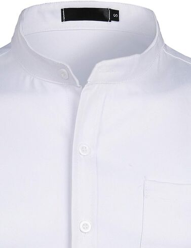 ZEROYAA Men's Banded Collar Slim Fit Long Sleeve Casual Button Down Dress Shirts with Pocket in Saudi Arabia