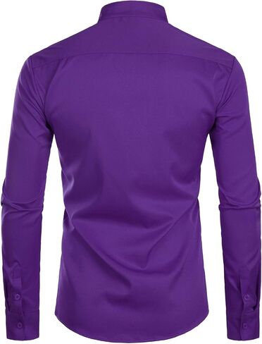 ZEROYAA Men's Banded Collar Slim Fit Long Sleeve Casual Button Down Dress Shirts with Pocket in Saudi Arabia