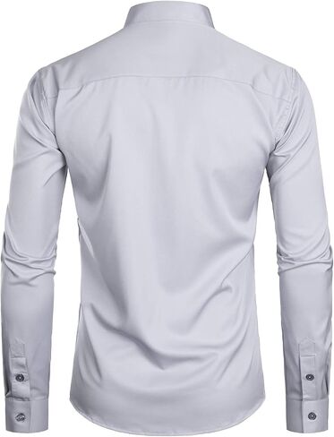 ZEROYAA Men's Banded Collar Slim Fit Long Sleeve Casual Button Down Dress Shirts with Pocket in Saudi Arabia
