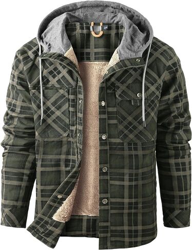 Flygo Men's Outdoor Casual Fleece Sherpa Lined Flannel Plaid Button Down Shirt Jacket in Kuwait