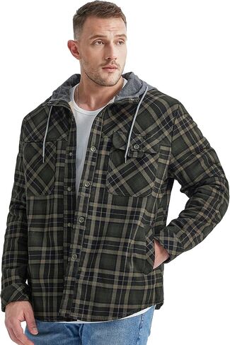 Flygo Men's Outdoor Casual Fleece Sherpa Lined Flannel Plaid Button Down Shirt Jacket in Kuwait