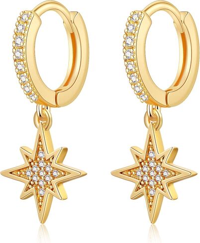 SANNYRA Hoop Earrings for Women - 14K Gold Plated Cubic Zirconia Moon Star Spike Lightning Evil Eye Dangle Huggie Drop Dangle Earrings Jewelry for Women in Kuwait