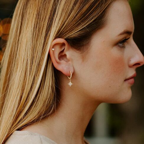 SANNYRA Hoop Earrings for Women - 14K Gold Plated Cubic Zirconia Moon Star Spike Lightning Evil Eye Dangle Huggie Drop Dangle Earrings Jewelry for Women in Kuwait