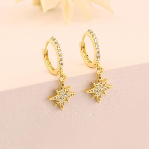 SANNYRA Hoop Earrings for Women - 14K Gold Plated Cubic Zirconia Moon Star Spike Lightning Evil Eye Dangle Huggie Drop Dangle Earrings Jewelry for Women in Kuwait