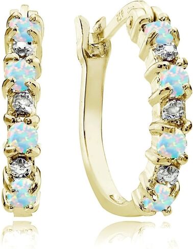 Sterling Silver Genuine or Synthetic Gemstone 20mm Round Small Hoop Earrings for Women Girls in Kuwait