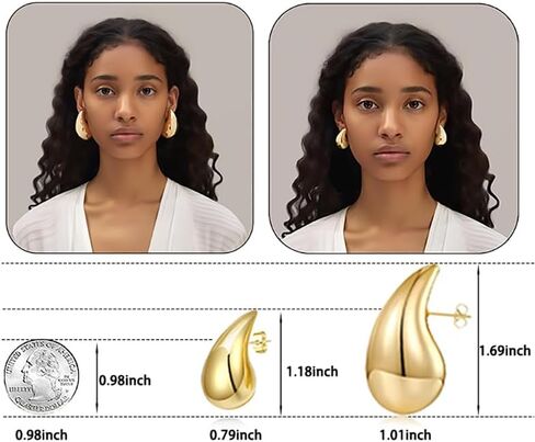 أقراط دمعة متدلية 𝑭𝒐𝒓 𝑾𝒐𝒎𝒆𝒏, حلق ذهبي مكتنز 𝒑𝒆𝒏 أقراط أذن كبيرة الحجم رائجة ومثقوبة ومصقولة ولا تسبب الحساسية ومجوهرات عصرية للفتيات المراهقات in Kuwait
