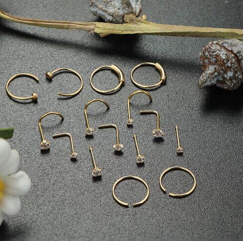 FINREZIO 15PCS 22G 20G 18G Surgical Steel Nose Rings Hoop Studs Cartilage Earrings Body Piercing Jewelry 1.5mm 2mm 2.5mm CZ in Saudi Arabia
