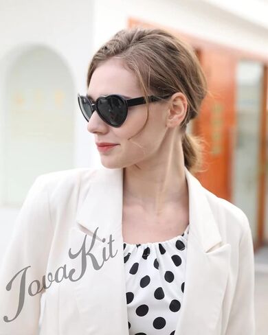 JOVAKIT النظارات الشمسية المستقطبة على شكل قلب للنساء خمر موضة جميلة ريترو المتضخم النظارات UV400 حماية عدسة in Kuwait